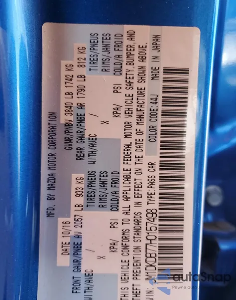 2017 Mazda Cx-3 Sport z USA, uszkodzony, nr VIN JM1DKDB77H0157498